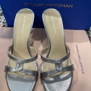 Stuart Weitzman Metallic Silver Heeled Sandals